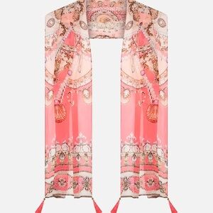 Camilla Coral LONG SCARF SHELL GAMES | Gold Embellished SILK  Scarf